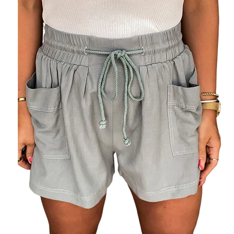CozyFlow High Waist Drawstring Linen Pocket Shorts