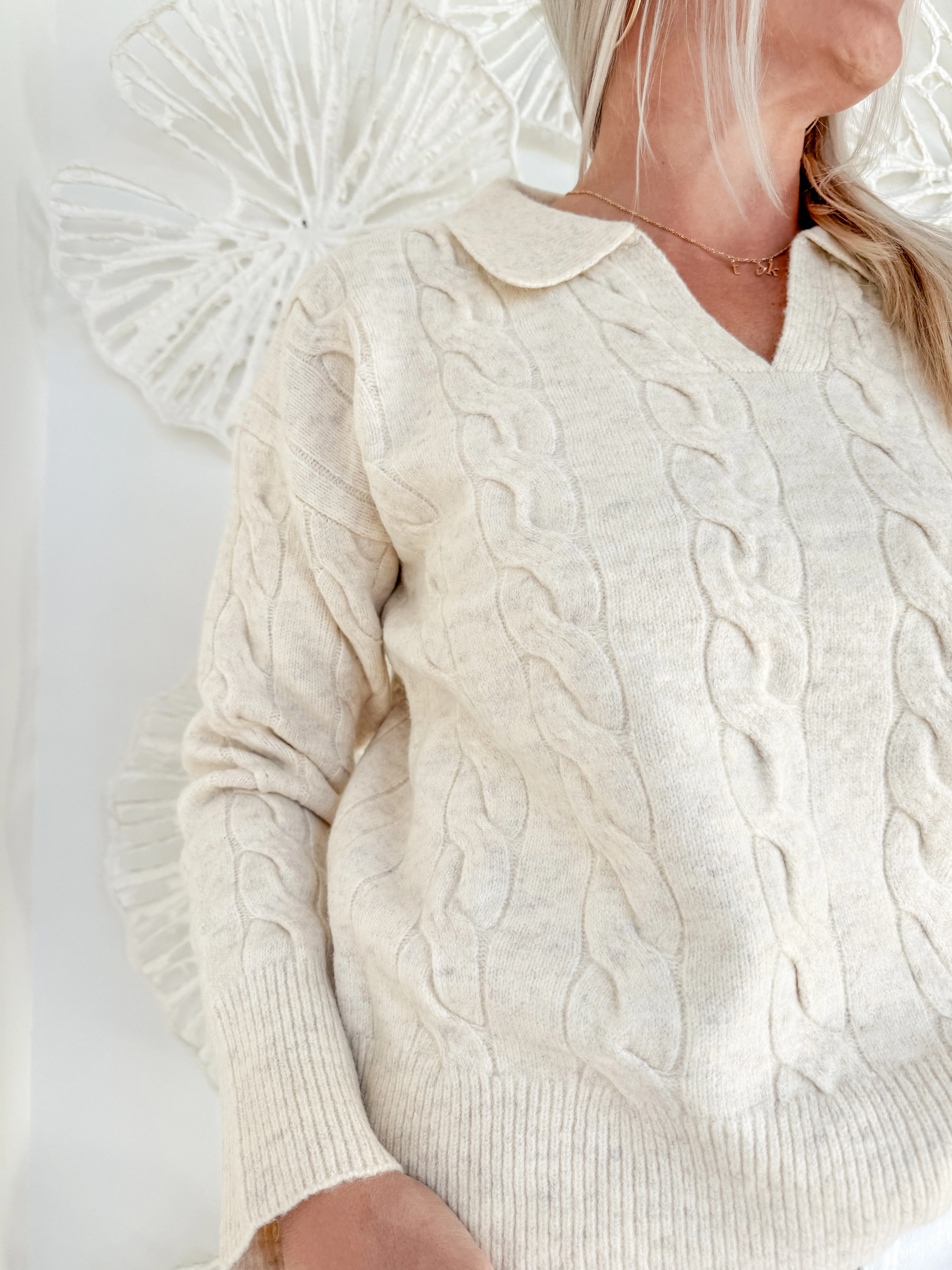 Cream Knit Collared Sweater