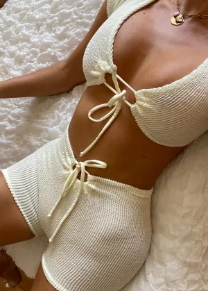 Crinkle Strappy Ties Shorts Co-Ord in Cream