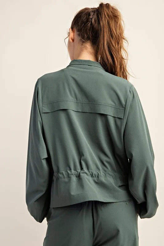 CRINKLE WOVEN LONG SLEEVE JACKET (part of a set)