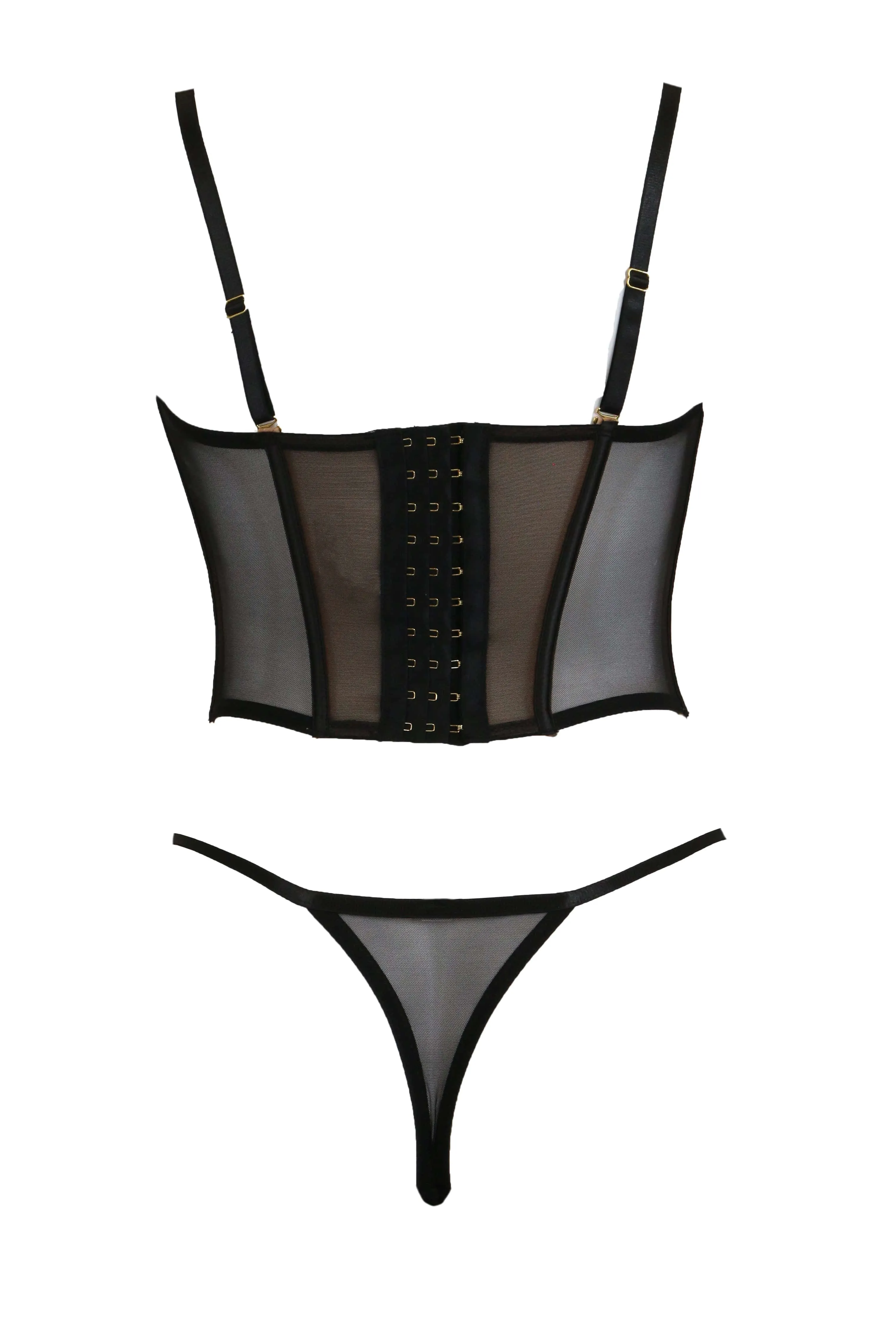 Cybille Lace Bustier & Thong Set - Black
