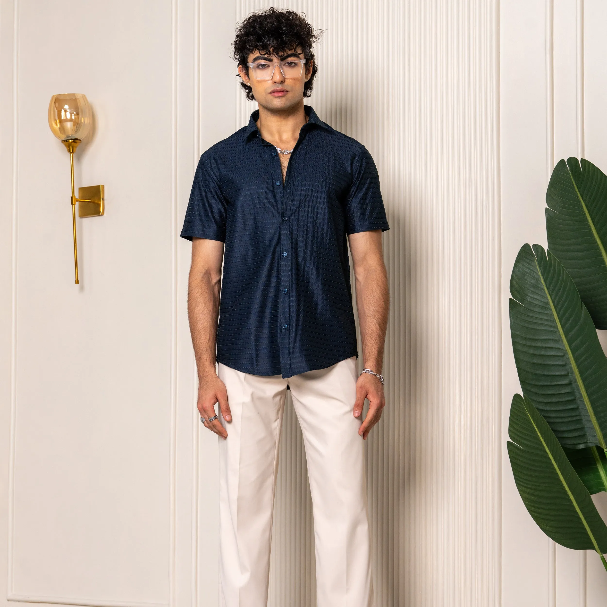 Dark Blue Turkish Weave Half Sleeve Shirt