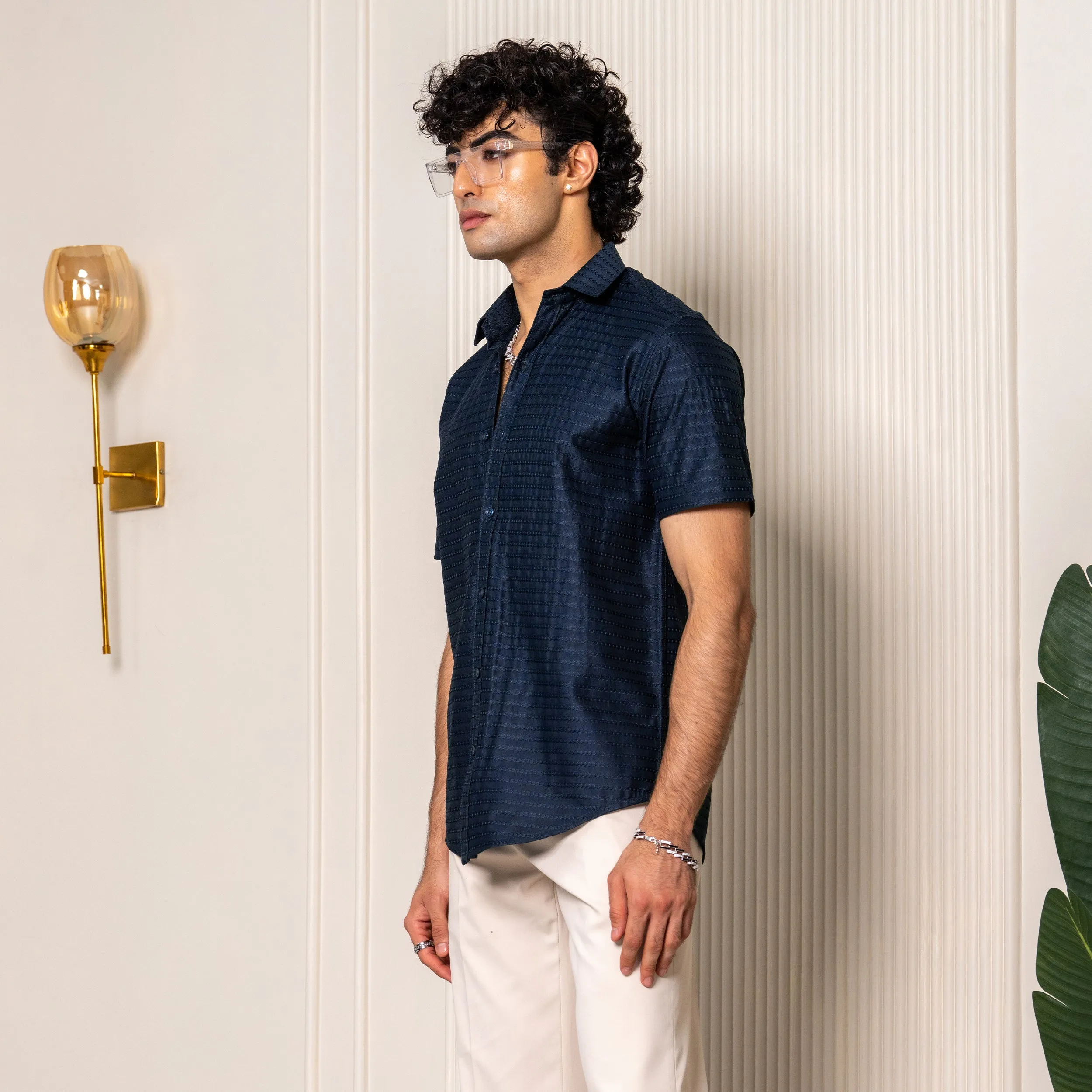 Dark Blue Turkish Weave Half Sleeve Shirt