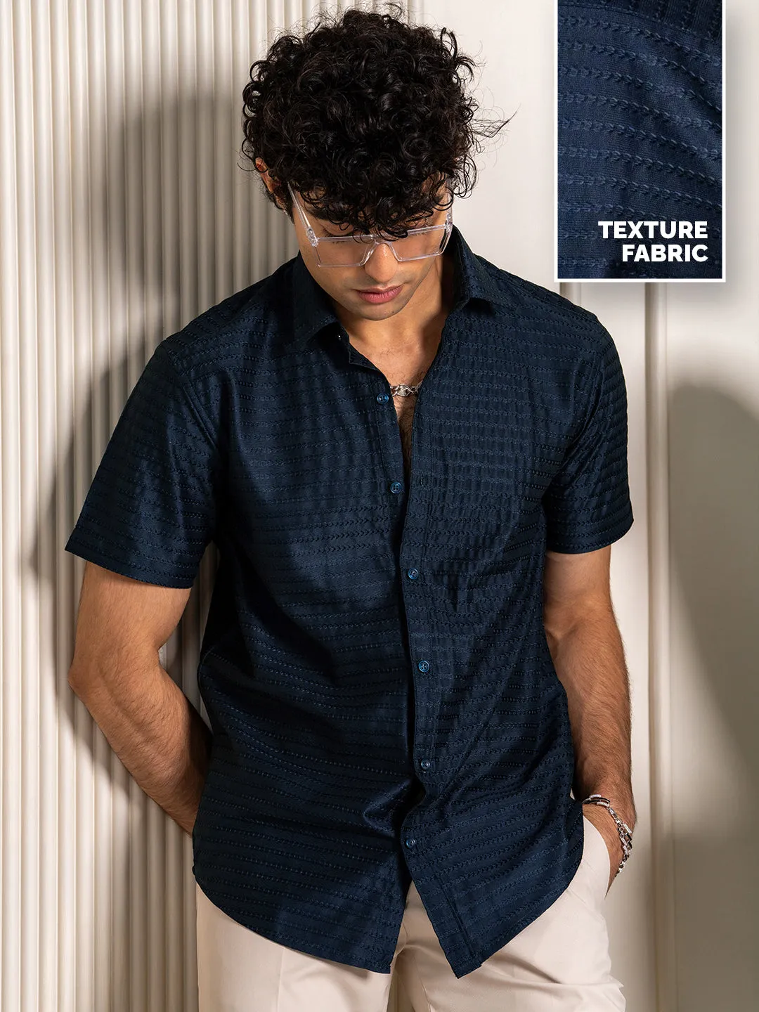 Dark Blue Turkish Weave Half Sleeve Shirt