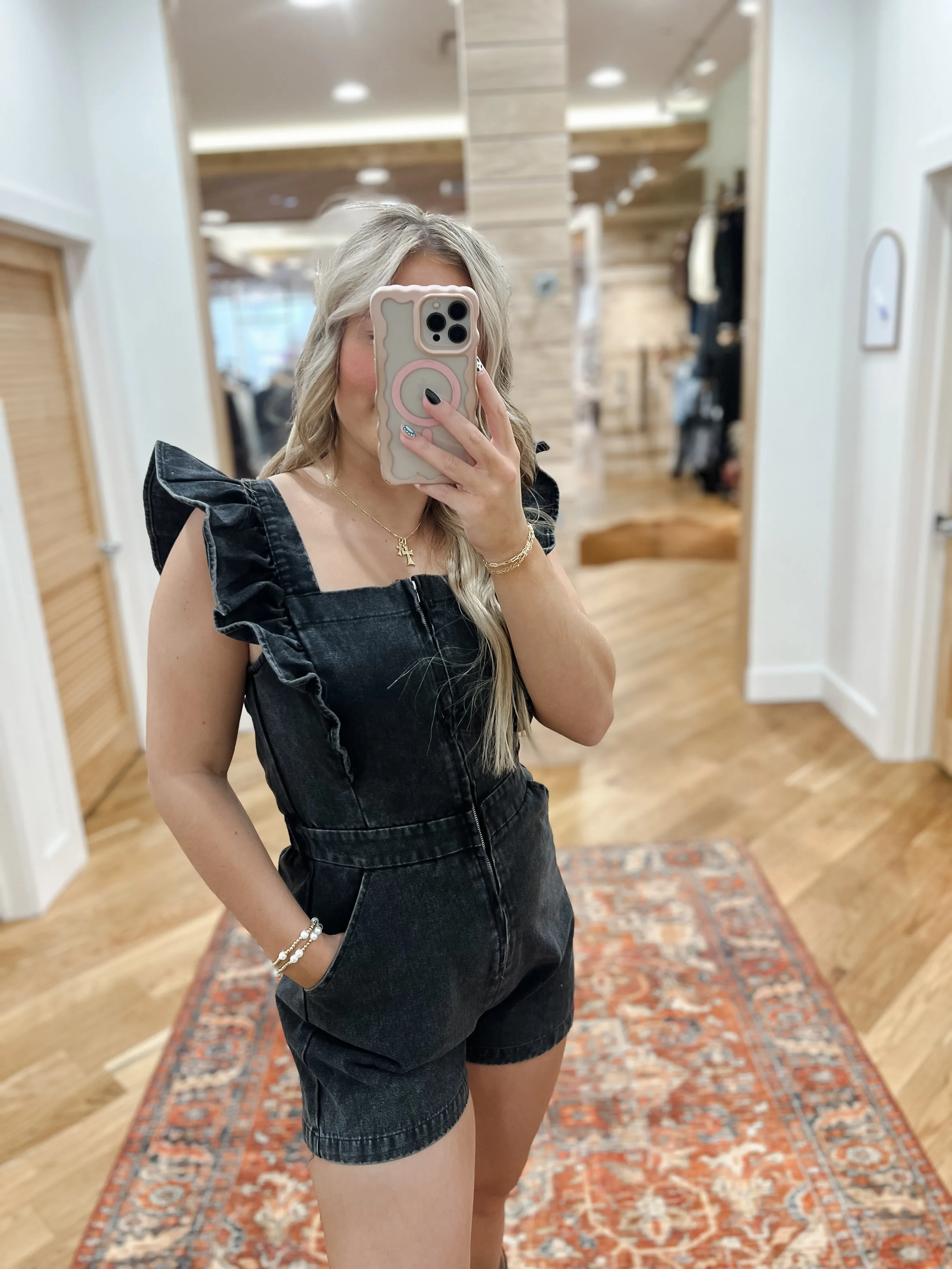 Denim Darlin Black Romper