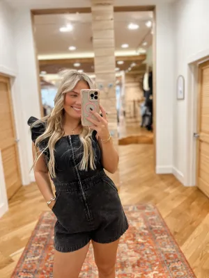 Denim Darlin Black Romper
