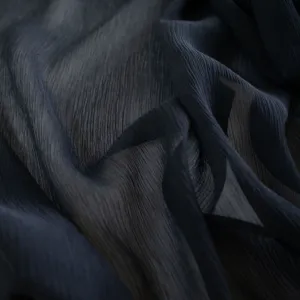 Designer Dark Navy 100% Silk Crinkle Chiffon - 52" wide - 'Elegance'