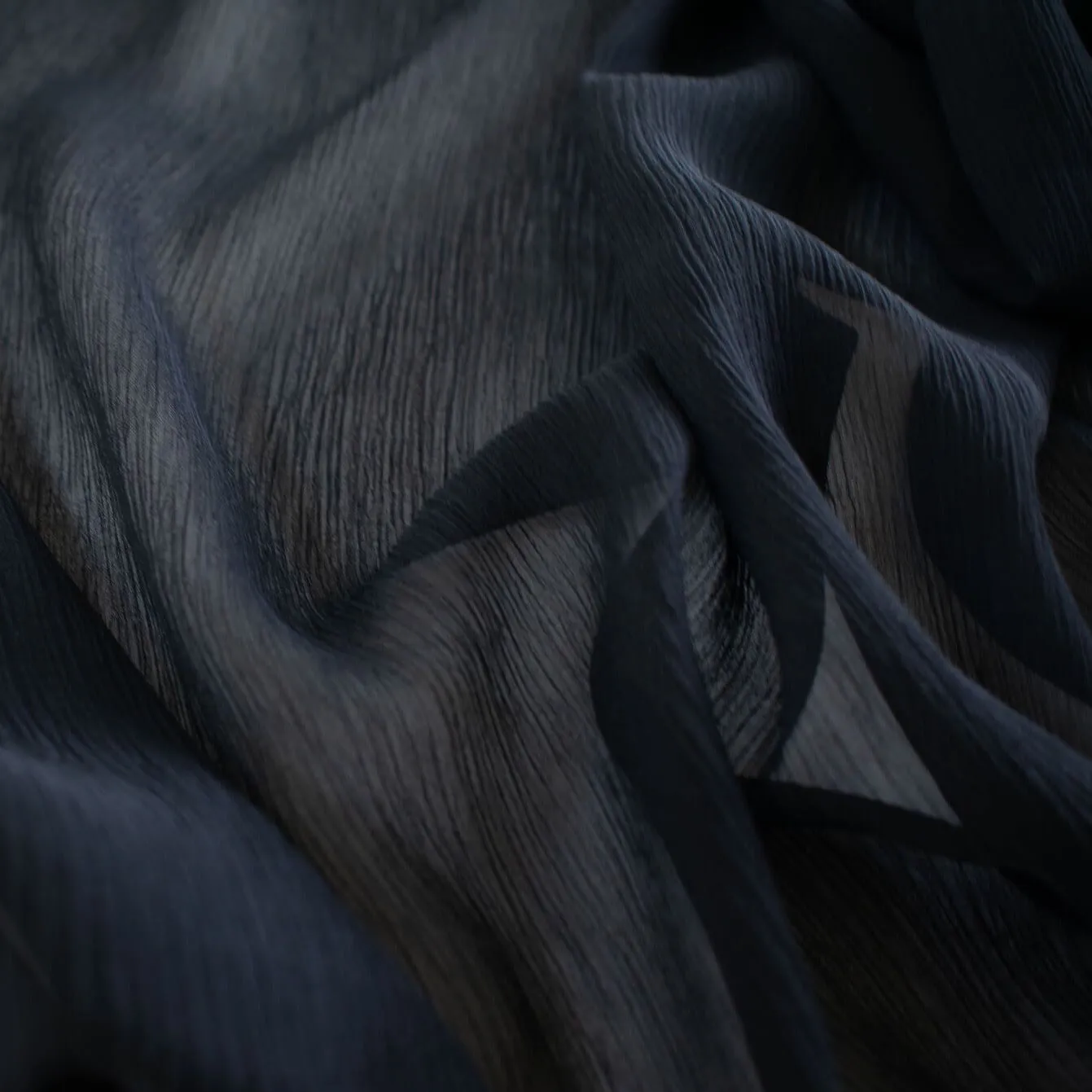 Designer Dark Navy 100% Silk Crinkle Chiffon - 52" wide - 'Elegance'