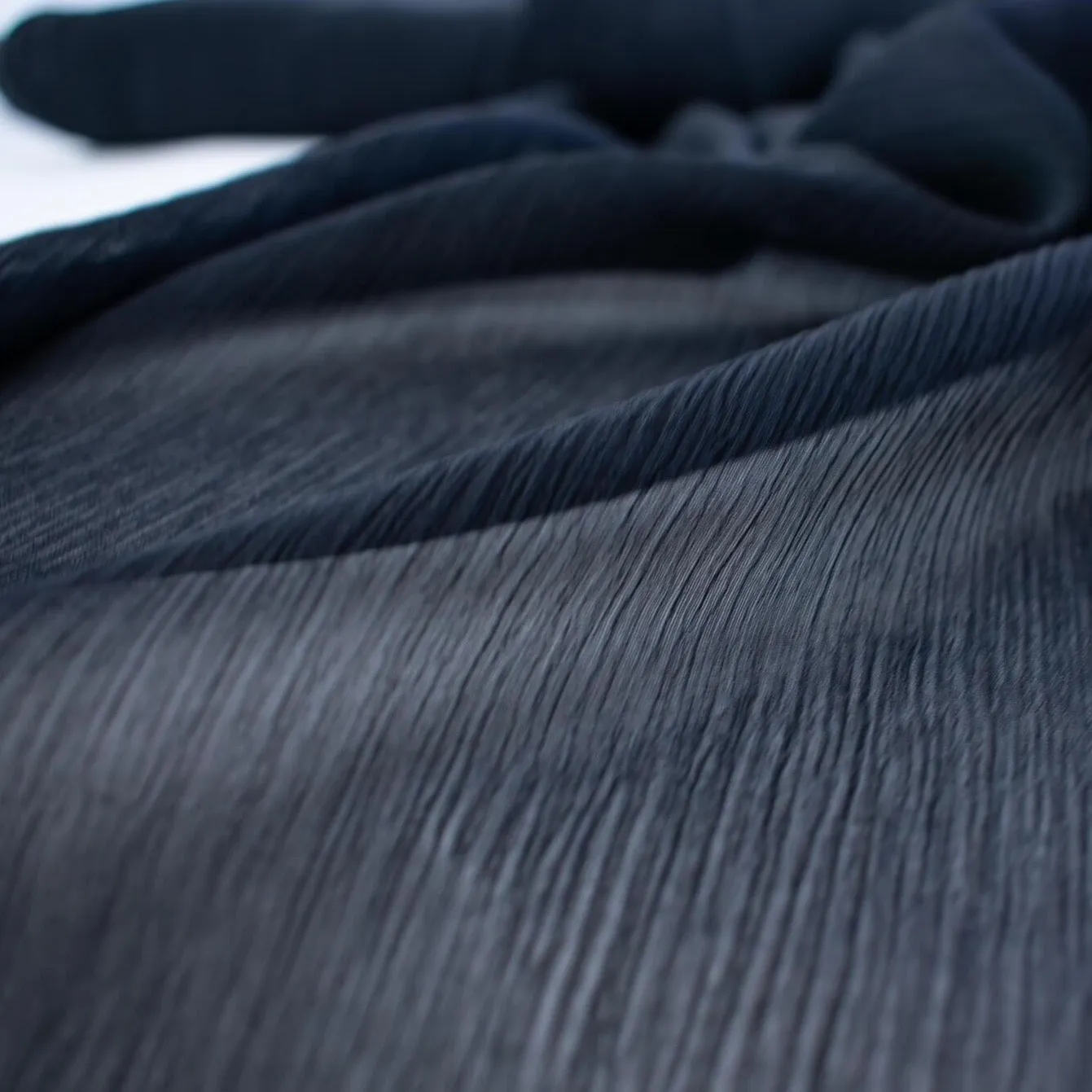 Designer Dark Navy 100% Silk Crinkle Chiffon - 52" wide - 'Elegance'