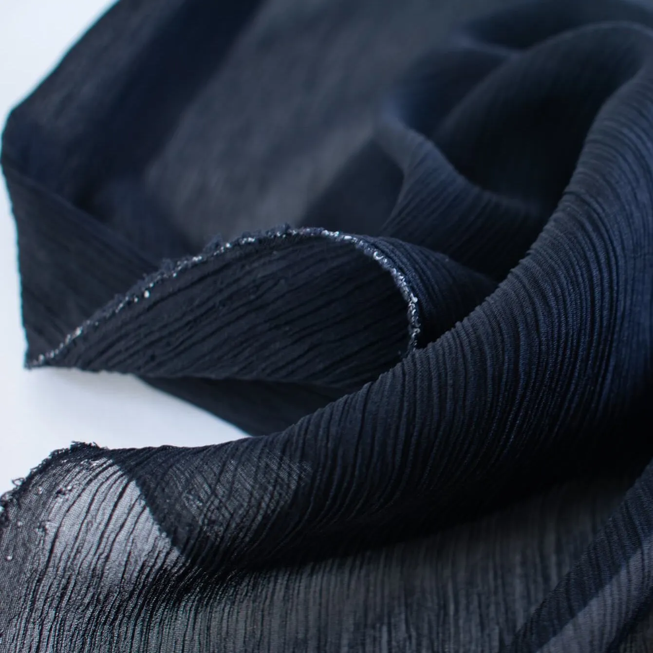 Designer Dark Navy 100% Silk Crinkle Chiffon - 52" wide - 'Elegance'