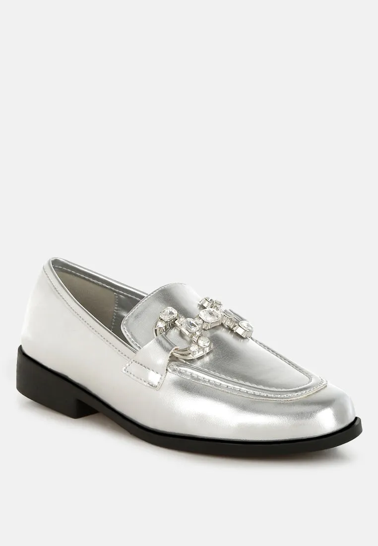 Diamante Horsebit Metallic Loafers By RAG