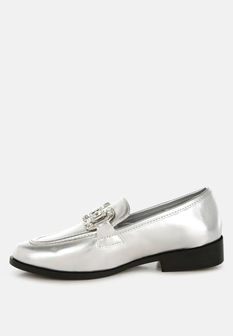 Diamante Horsebit Metallic Loafers By RAG
