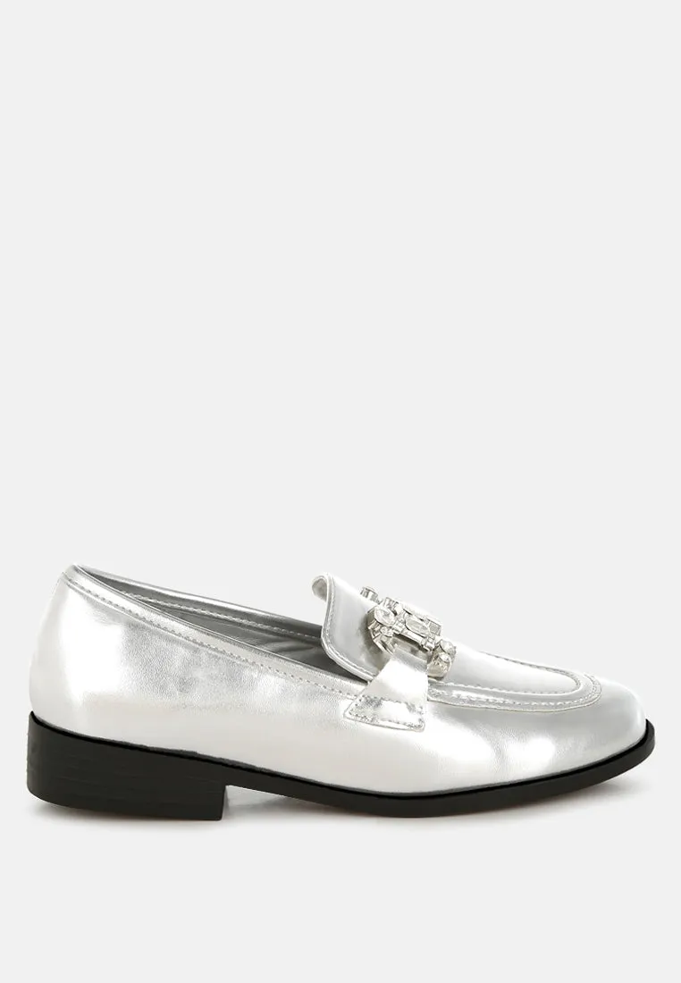 Diamante Horsebit Metallic Loafers By RAG