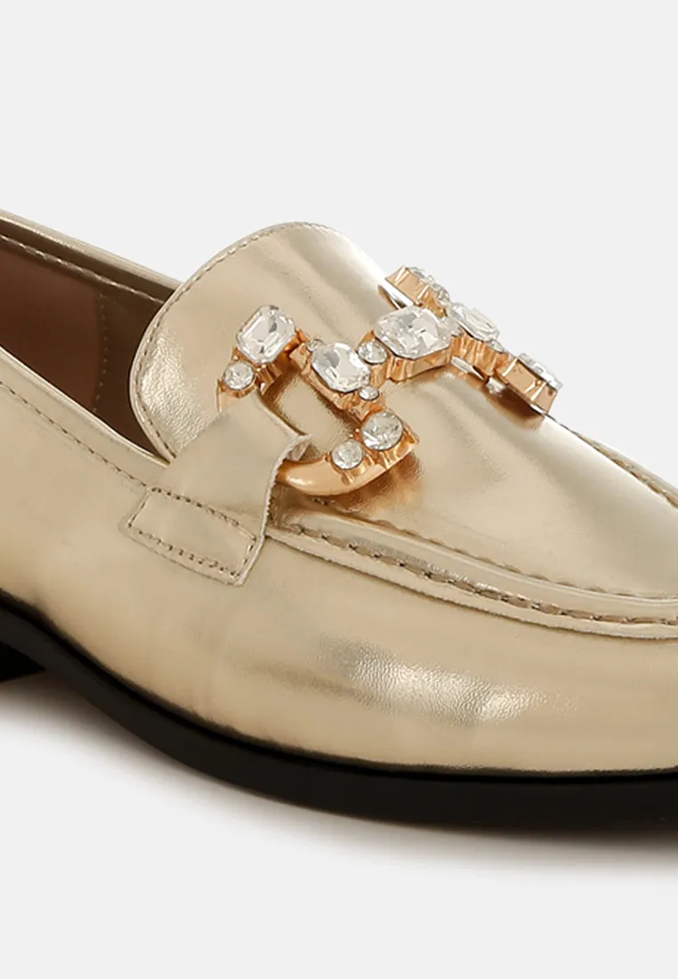 Diamante Horsebit Metallic Loafers By RAG