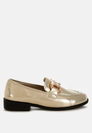 Diamante Horsebit Metallic Loafers By RAG