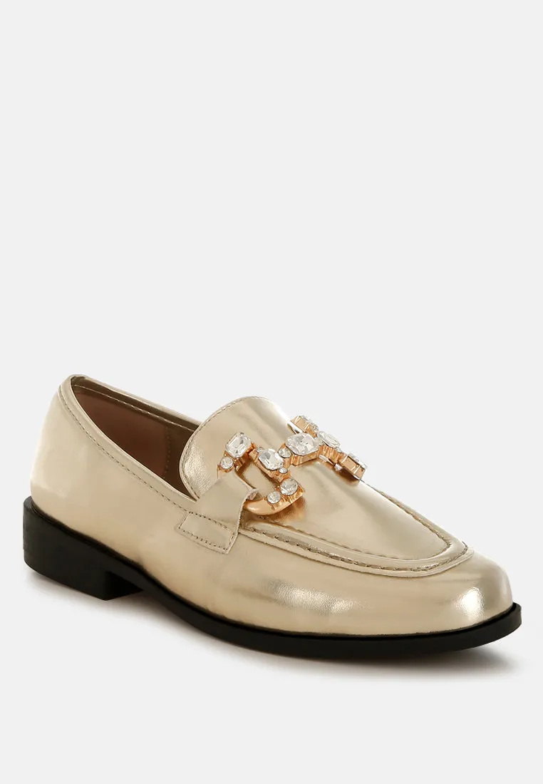 Diamante Horsebit Metallic Loafers By RAG