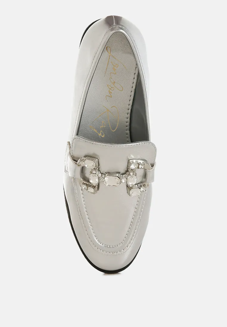 Diamante Horsebit Metallic Loafers By RAG