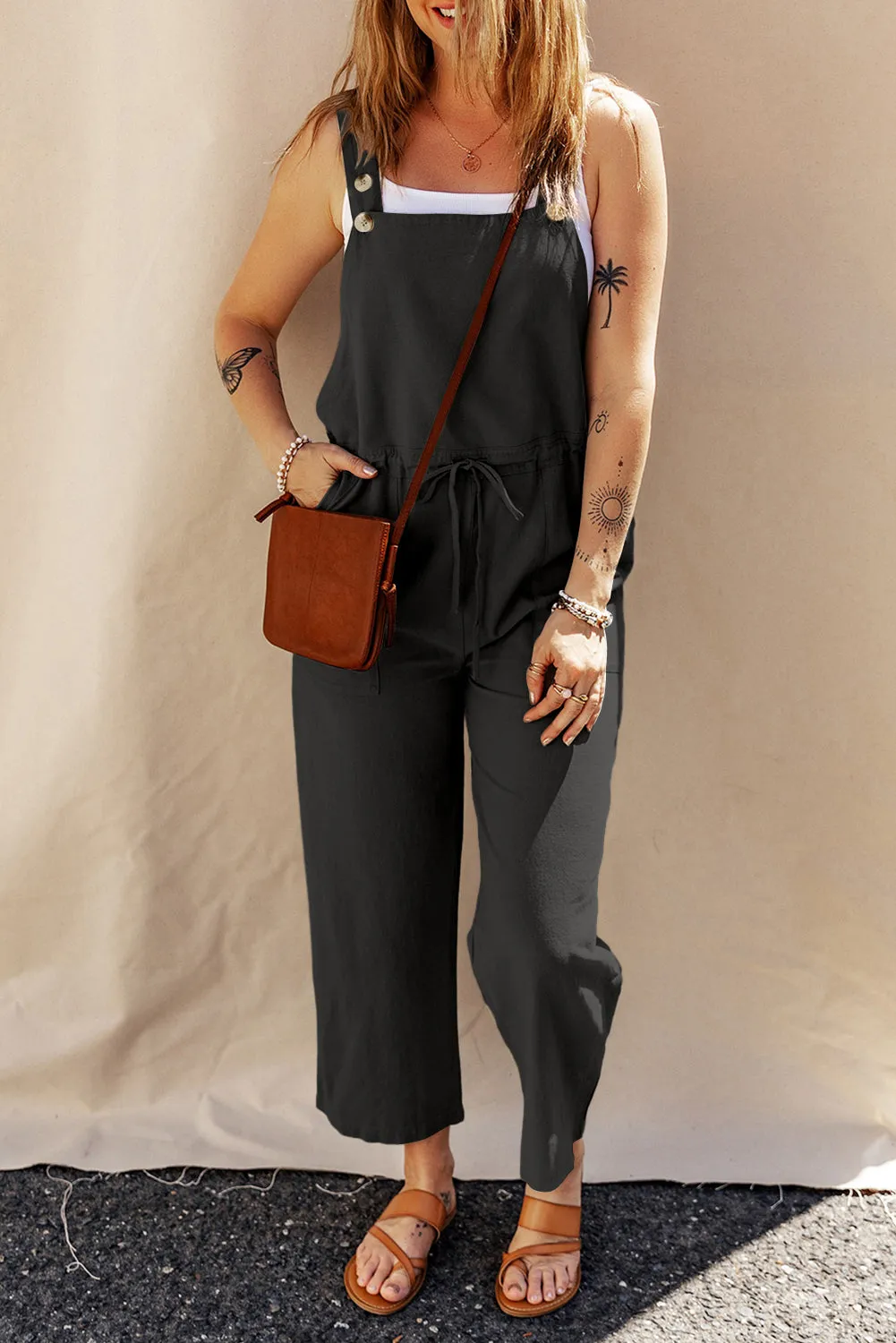 Drawstring Straps Cropped Overall