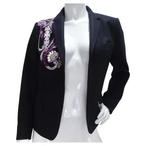 Dries Van Noten Navy Crystal Embroidered Blazer