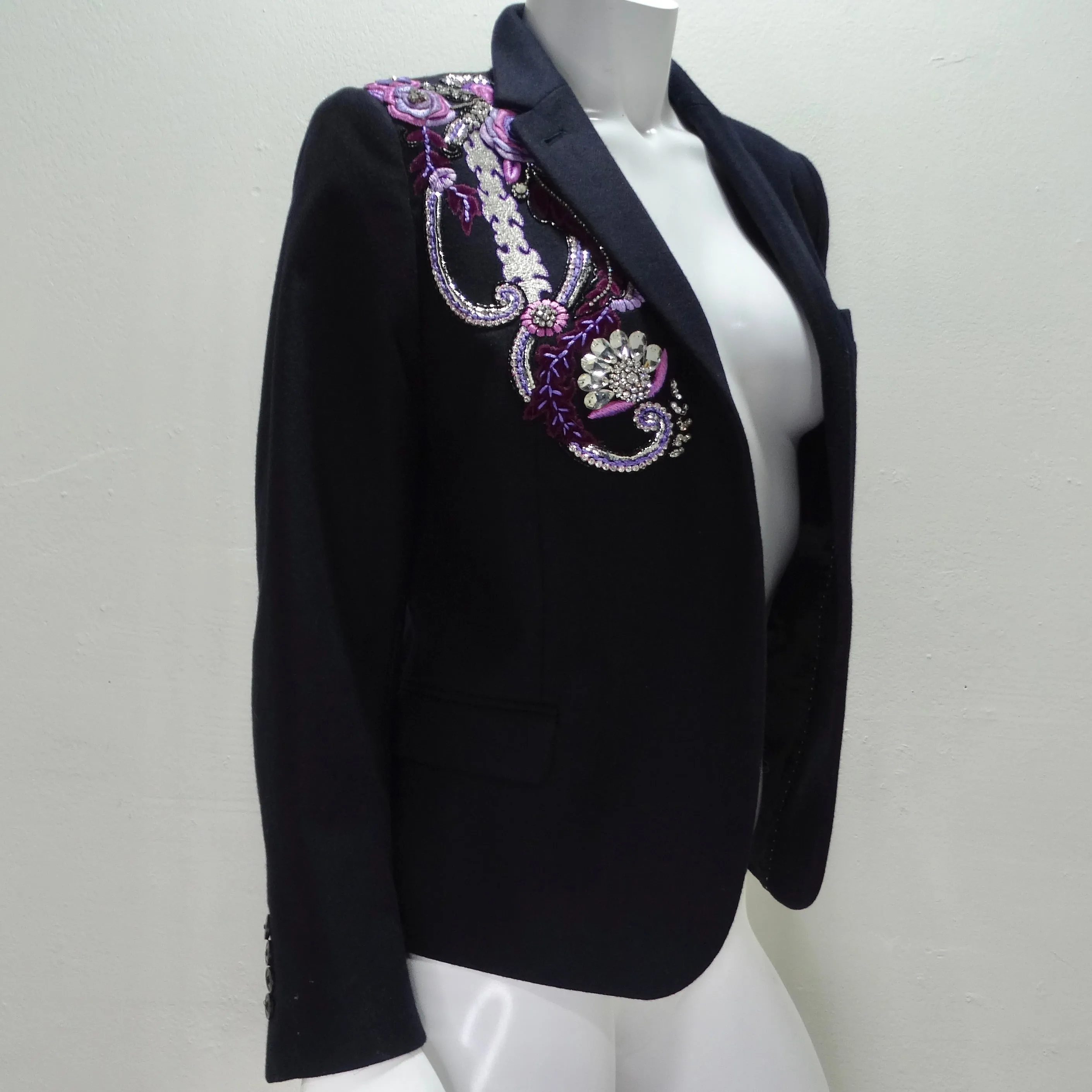 Dries Van Noten Navy Crystal Embroidered Blazer