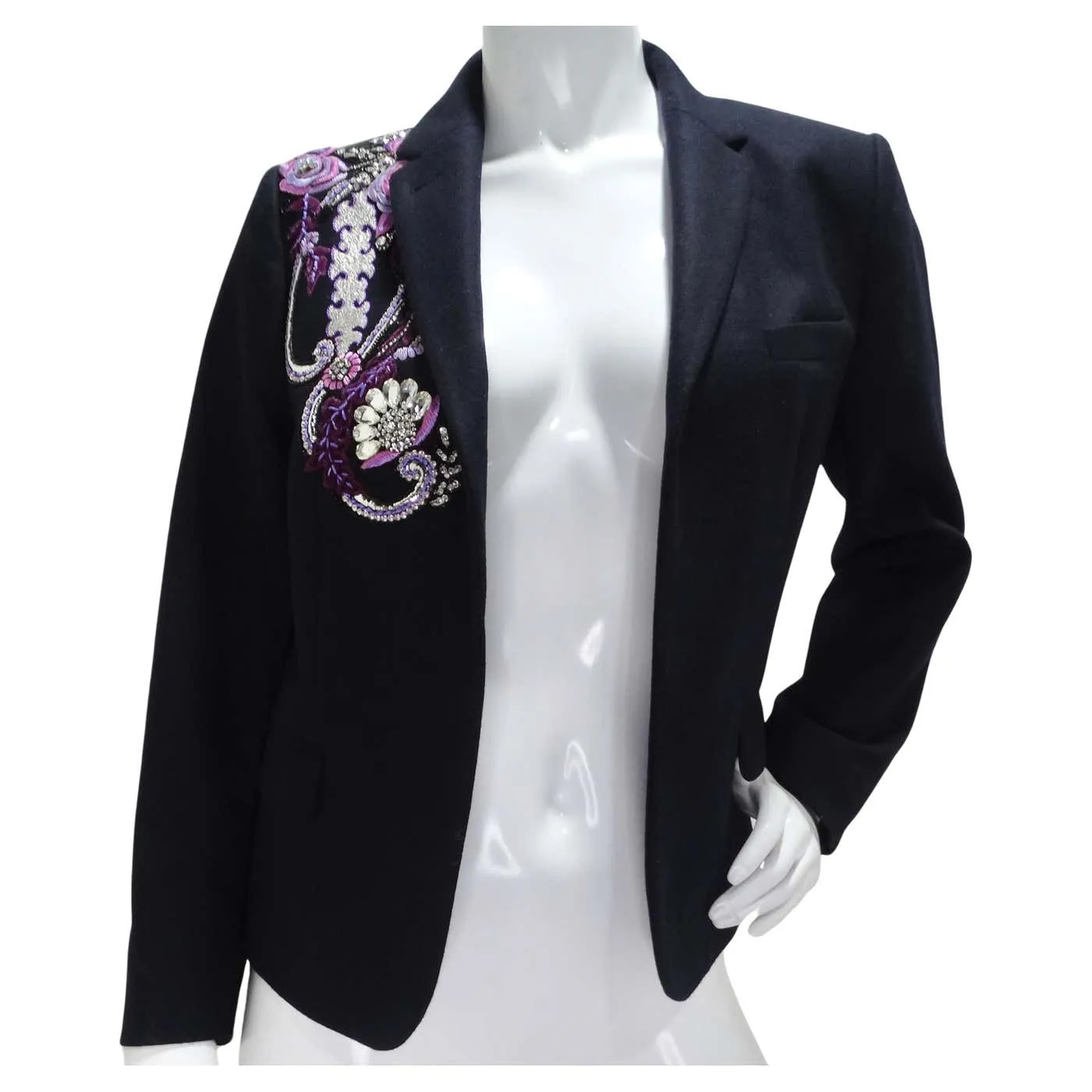 Dries Van Noten Navy Crystal Embroidered Blazer