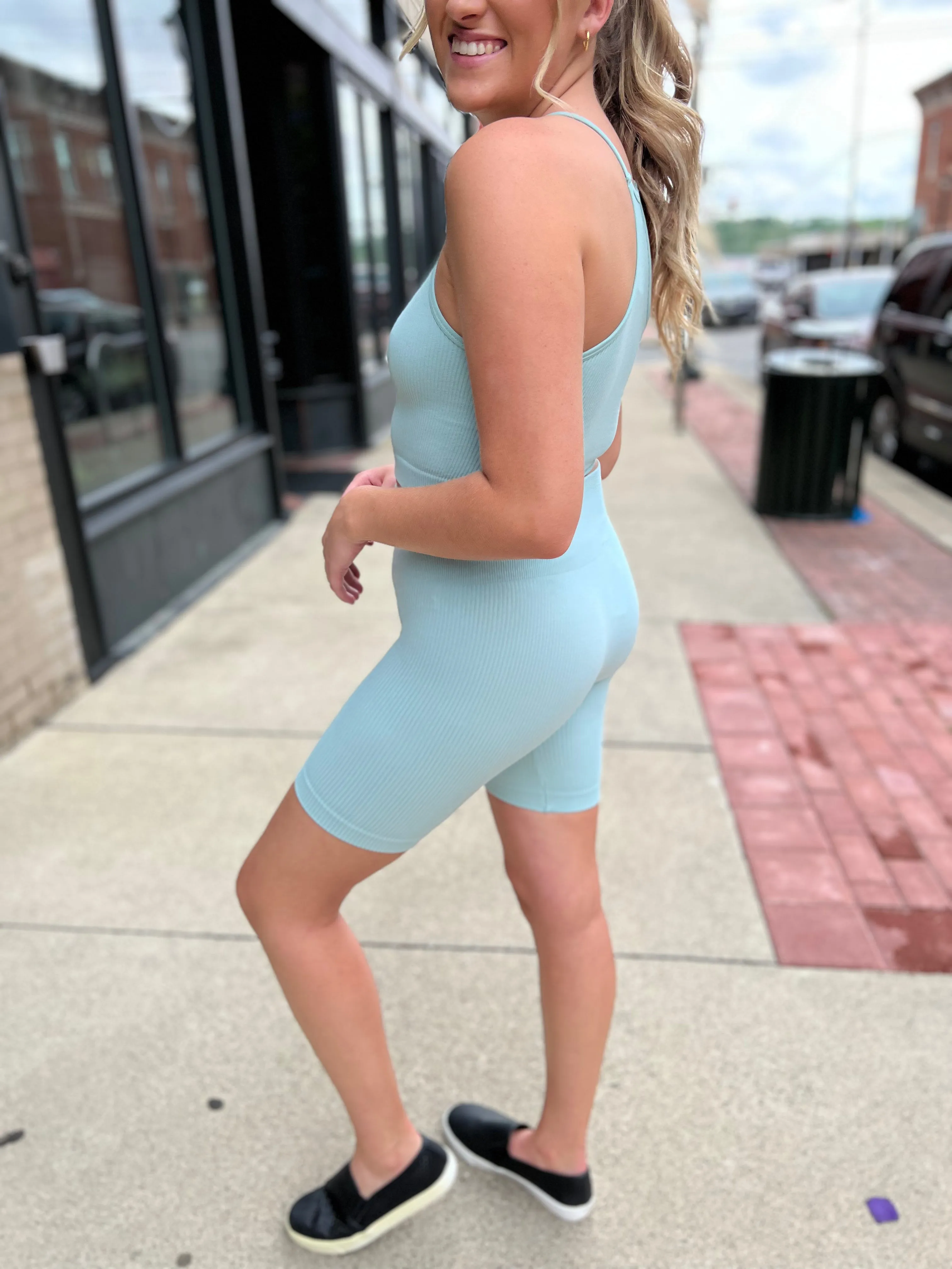 Dusty Green Ribbed Biker Short