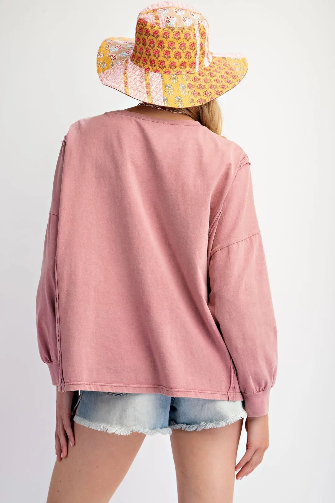 Easel Mauve Heart Patch Long Sleeve Top