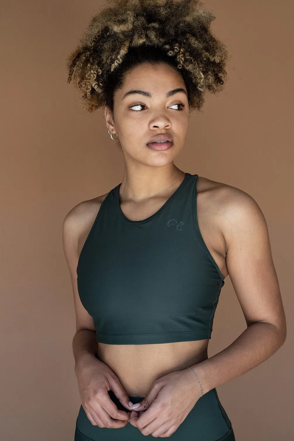 Eco Midi Crop Sports Bra - Cool Khaki