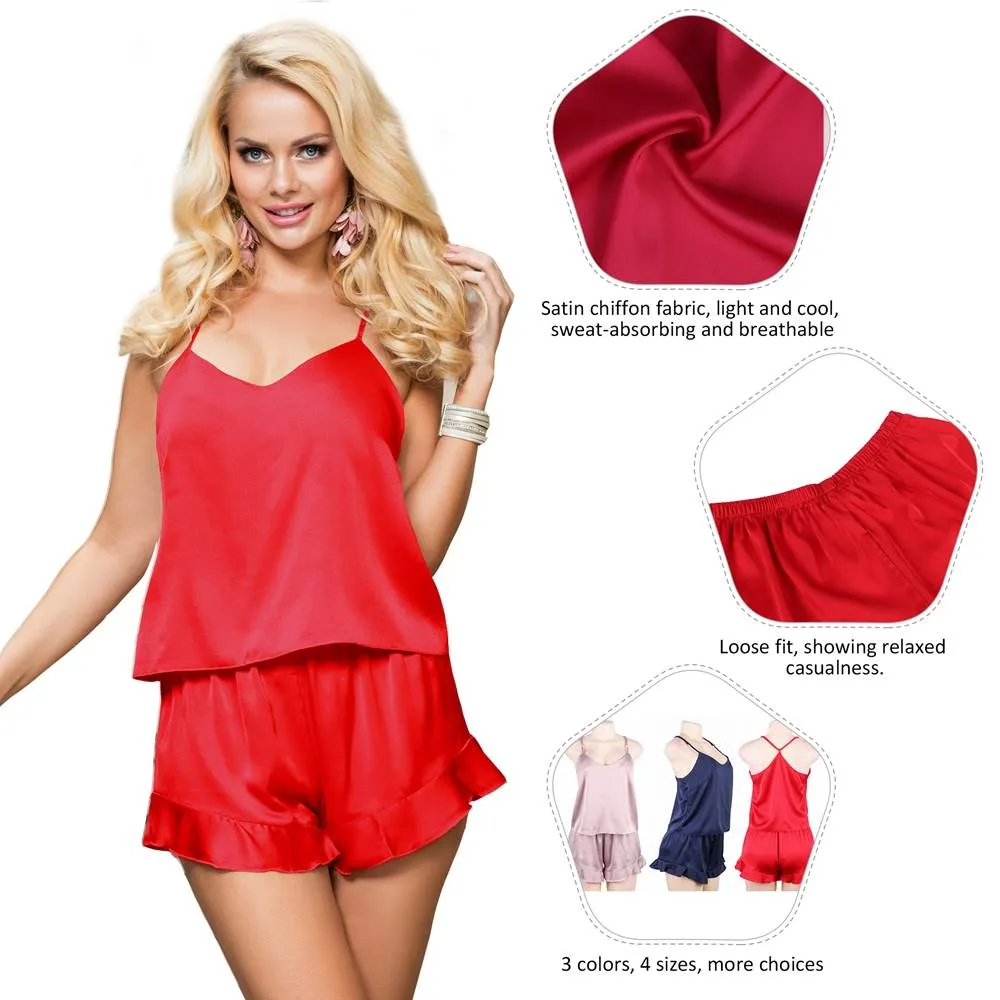 Elegant Ice Silk Strap Shorts 2 Piece Pajama Egypt Set