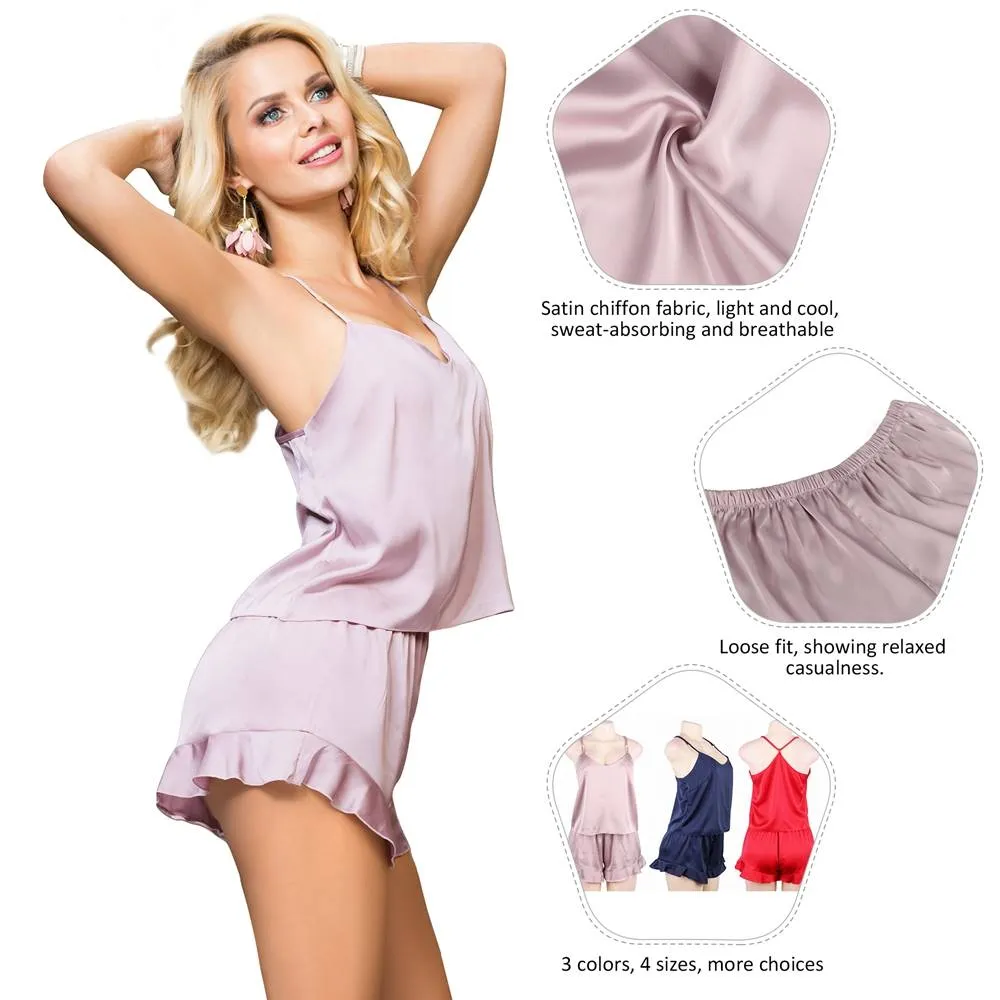Elegant Ice Silk Strap Shorts 2 Piece Pajama Egypt Set