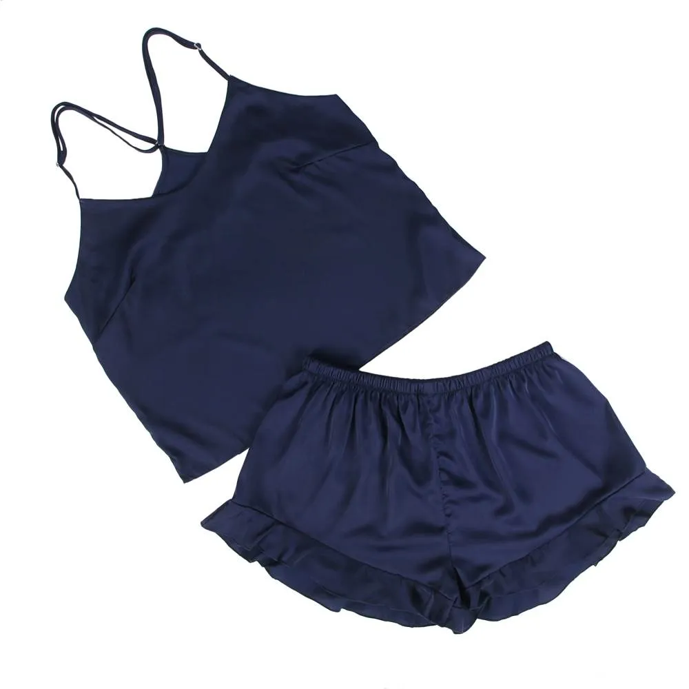 Elegant Ice Silk Strap Shorts 2 Piece Pajama Egypt Set