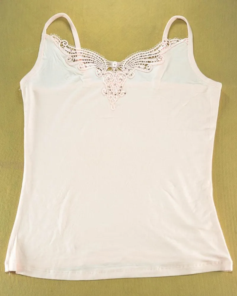 Embroidered Camisole For Women - Adjustable Straps - Color Pink - 2814