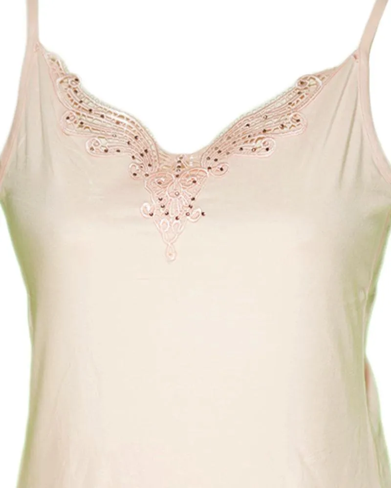Embroidered Camisole For Women - Adjustable Straps - Color Pink - 2814