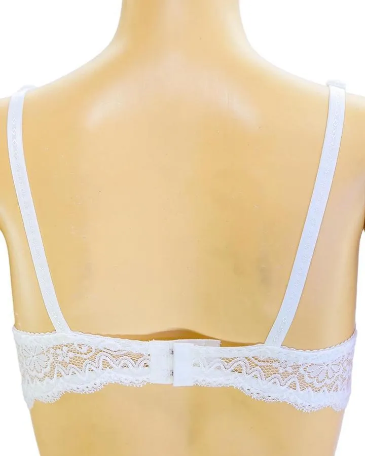 Embroidered Lace Bra - White - Bridal Bra - Non Padded Underwired Bra - Taiwan Bra - 8863
