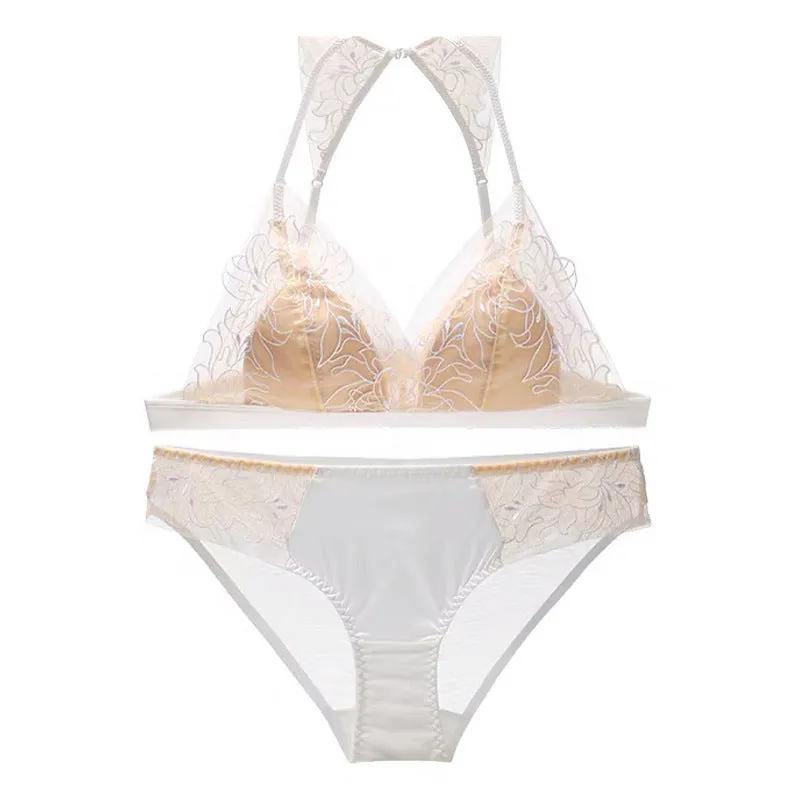 Embroidered Lace Triangle Top Bra and Panty Set