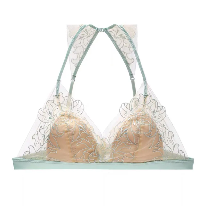 Embroidered Lace Triangle Top Bra and Panty Set