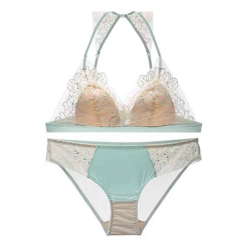 Embroidered Lace Triangle Top Bra and Panty Set