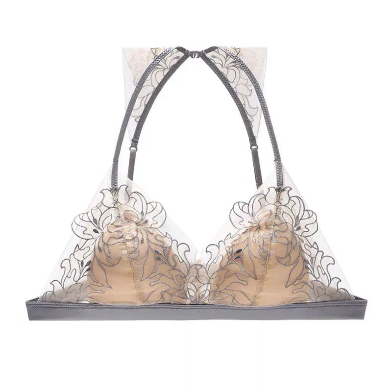 Embroidered Lace Triangle Top Bra and Panty Set