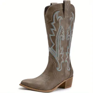 Embroidered Mid-Calf Cowgirl Western Boots – Classic & Stylish