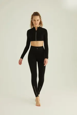 F&G Zip front Longsleeve Cropped Jacket Black