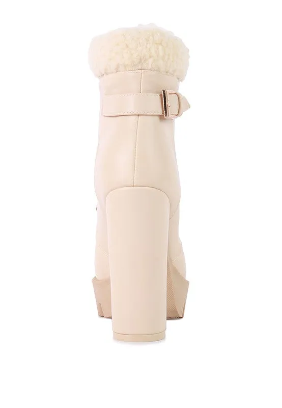 Faux Leather Fur Collared Ankle Boots