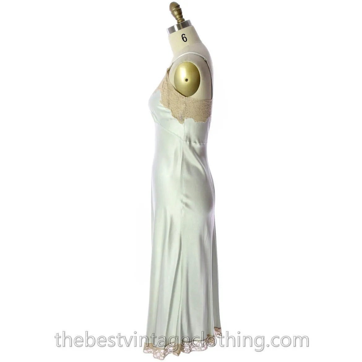 Fischer Heavenly Lingerie Vintage Silk Charmeuse Slip  Pale Green Bias Cut 1940s  Gorgeous!