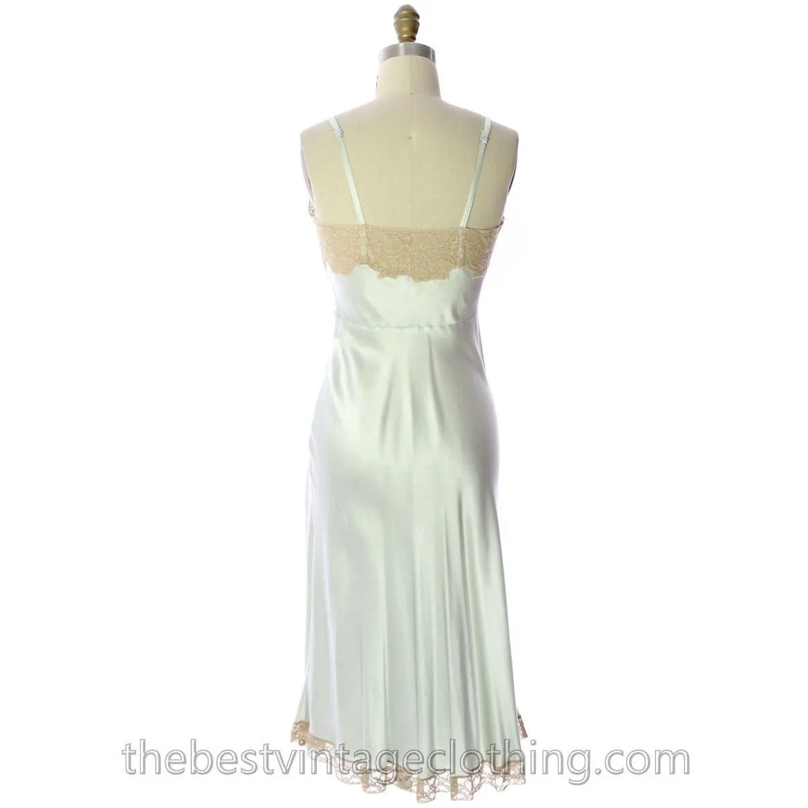 Fischer Heavenly Lingerie Vintage Silk Charmeuse Slip  Pale Green Bias Cut 1940s  Gorgeous!