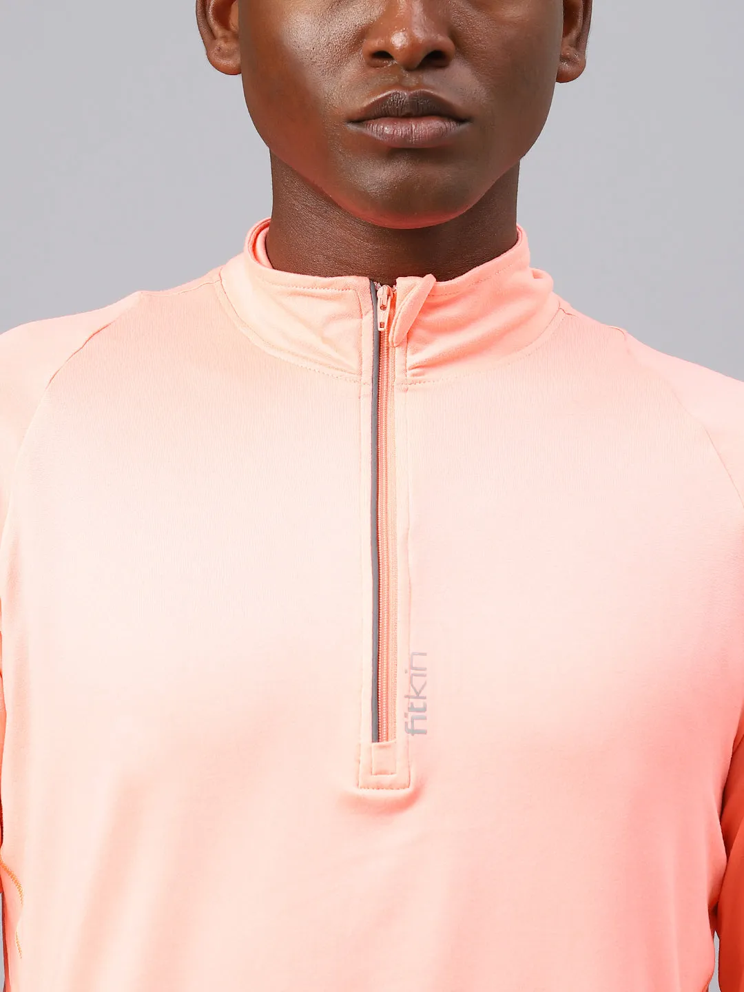 Fitkin men's melon high neck front zipper full sleeves t-shirt