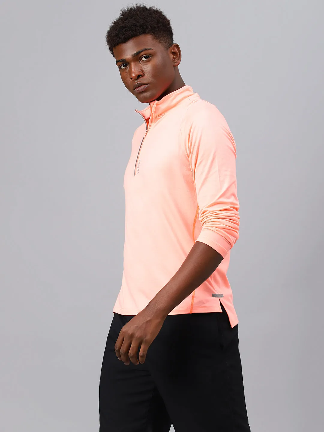 Fitkin men's melon high neck front zipper full sleeves t-shirt