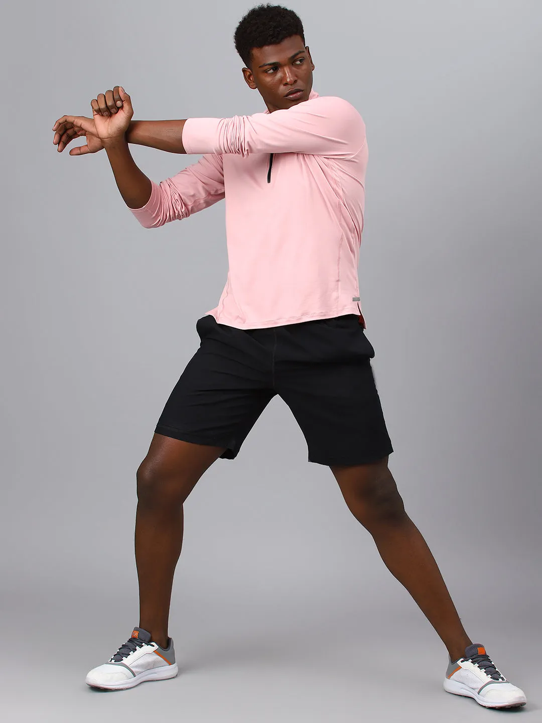 Fitkin men's nude pink high neck front zipper full sleeves t-shirt