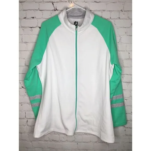 FJ FootJoy Women's Hot Mint/White Full-Zip Panel Pocket Mid-Layer Jacket size XL