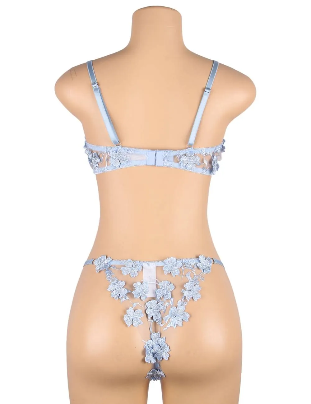 Floral Applique Embroidery Mesh Underwire underwear set  With Farawlaya