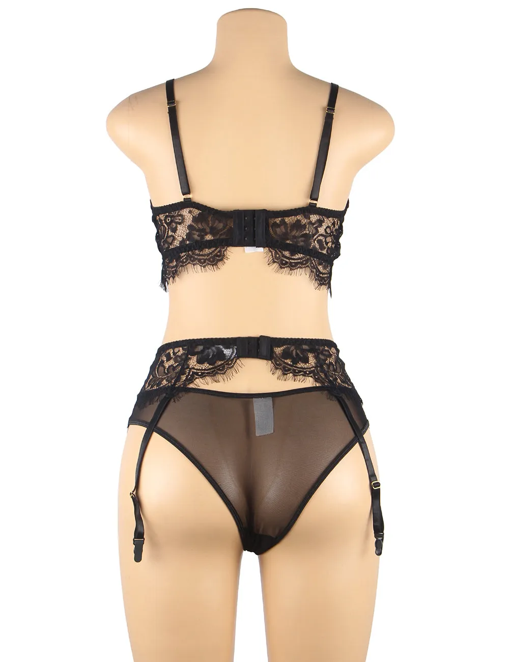 Floral Embroidery Underwire Garter Lingerie Set