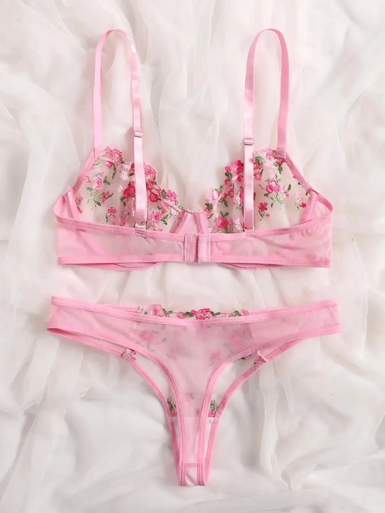 Floral Sexy Transparent Embroidery Lingerie Set